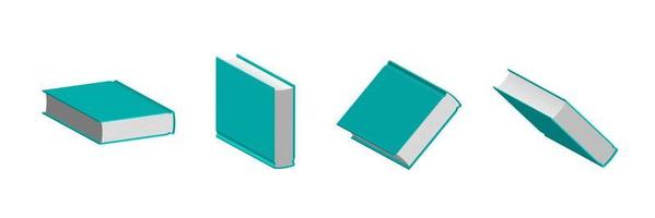 Set of closed green menthol books in different positions for bookstore vector