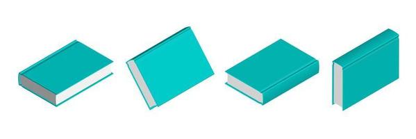 Set of closed green menthol books in different positions for bookstore vector