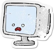 retro distressed sticker of a cartoon computer screen vector