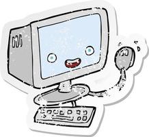 retro distressed sticker of a cartoon computer vector