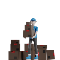 3d Isolated Courier with blue clothes and hats png