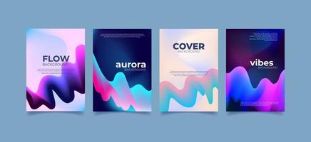 Creative fluid wave style poster set. Dynamic 3D shapes background. Cover design for banner, cover, print, promotion, social media. vector