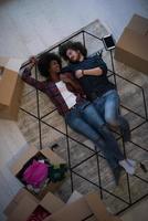 Top view of attractive young multiethnic couple photo