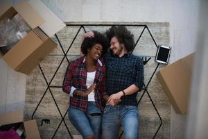 Top view of attractive young multiethnic couple photo