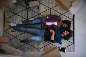 Top view of attractive young multiethnic couple photo