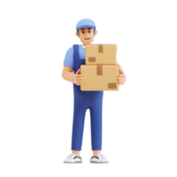 courier standing with the order box 3d character illustration png