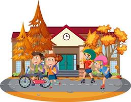 Street scene with happy children vector