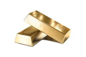 two gold bars, financial and reserve of value concept on transparent background. 3d render png