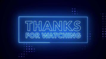 Thanks for watching animation blue neon sign glowing with halftone background video