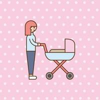 Girl Walking with a Stroller vector