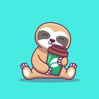 Cute Sloth Holding Coffee Cartoon Vector Icon Illustration. Animal Nature Icon Concept Isolated Premium Vector. Flat Cartoon Style