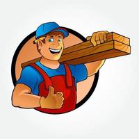 Carpenter Cartoon Illustration. Cartoon illustration of a handyman. Carpenter carrying planks of wood. vector