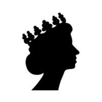 Black vector silhouette of Queen Elizabeth. Traditional vector image of the Queen of Great Britain wearing crown side view.