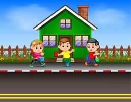 the children going to school vector