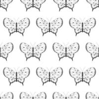 Seamless pattern with black silhouettes of butterflies isolated on a white background. Simple monochrome abstract outline design vector