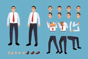 Businessman cartoon character for motion design with facial expressions, hand gestures, body and leg movement vector