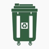 Editable Flat Monochrome Style Isolated Trash Bin Vector Illustration with Recycling Symbol for Cleanliness Lifestyle and Environmental Related Design