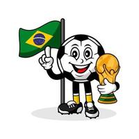 Mascot cartoon football brazil flag with trophy world winner vector