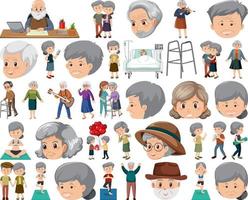 Collection of elderly people icons vector