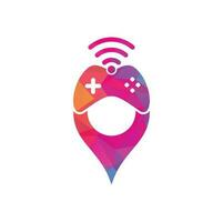 Game wifi map pin shape concept logo design template vector. joystick and wifi logo combination. Gamepad and signal symbol or icon vector