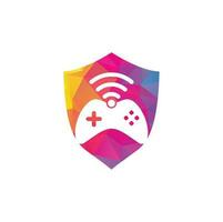 Game wifi logo design template vector. joystick and wifi logo combination. Gamepad and signal symbol or icon vector