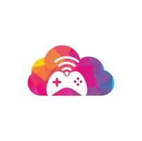 Game wifi cloud shape concept logo design template vector. joystick and wifi logo combination. Gamepad and signal symbol or icon vector