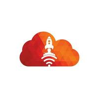 Wifi Rocket cloud shape concept vector logo design. Wifi signal symbol and rocket design vector