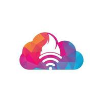 Fire wifi cloud vector logo design. Flame and signal symbol or icon.