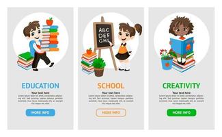 Back to school set with pupils. vector