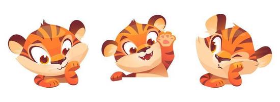 Cute tiger cartoon character, funny animal mascot vector