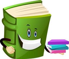 Cartoon book character is holding books, illustration, vector on white background.