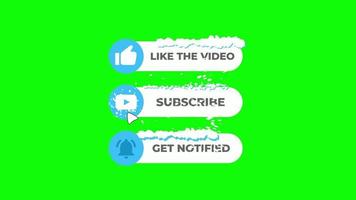 Subscribe Button like the Video Button Get Notified Button. This is Social Media Icons on Green Background. Chroma Key Subscribe Animation in 4K. Cartoon Subscribe Button on Green Color.