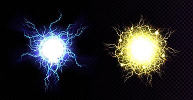 Vector realistic blue and yellow lightning balls