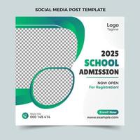 School admission social media post, Green gradient web banner template, kids admission banner design, Squire post banner design vector