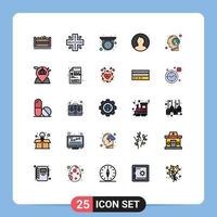 Set of 25 Modern UI Icons Symbols Signs for planet earth cctv brain round Editable Vector Design Elements