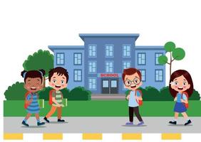 cute students walking to school with their bags vector