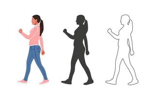 People. Walking Girl. People drawn in a flat cartoon style. Vector illustration