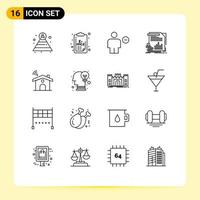 Outline Pack of 16 Universal Symbols of wifi information body money economy Editable Vector Design Elements