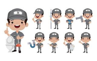 Set of plumber with different poses vector