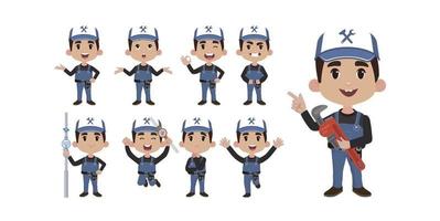 Set of plumber with different poses vector