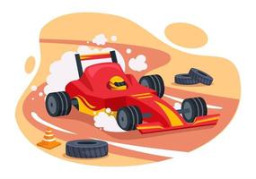 Formula Racing Sport Car Reach on Race Circuit the Finish Line Cartoon Illustration to Win the Championship in Flat Style Hand Drawn Templates Design vector