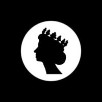 Black vector silhouette of Queen Elizabeth. Traditional vector image of the Queen of Great Britain wearing crown side view.