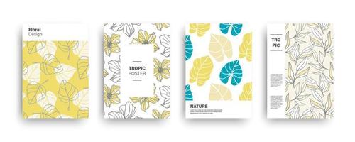 Tropic nature exotic covers set. Hand drawn hawaiian plants vector