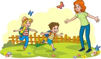 mother and children cartoon vector illustration