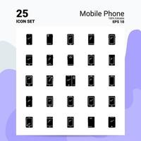 25 Mobile Phone Icon Set 100 Editable EPS 10 Files Business Logo Concept Ideas Solid Glyph icon design vector