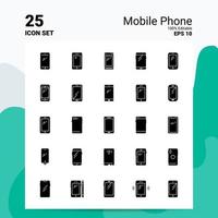 25 Mobile Phone Icon Set 100 Editable EPS 10 Files Business Logo Concept Ideas Solid Glyph icon design vector