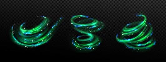 Abstract green swirls set with lightning effect vector