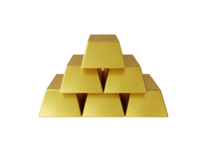 Golden ingots isolated background. 3D render png