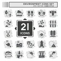 Icon Set Environment. related to Environment symbol. Comic Style. simple illustration. conservation. earth. clean vector