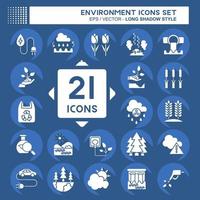 Icon Set Environment. related to Environment symbol. long shadow style. simple illustration. conservation. earth. clean vector